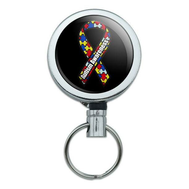 Personalized Custom Autism Awareness 1 Line Retractable Reel Chrome Badge ID Card Holder Clip 
